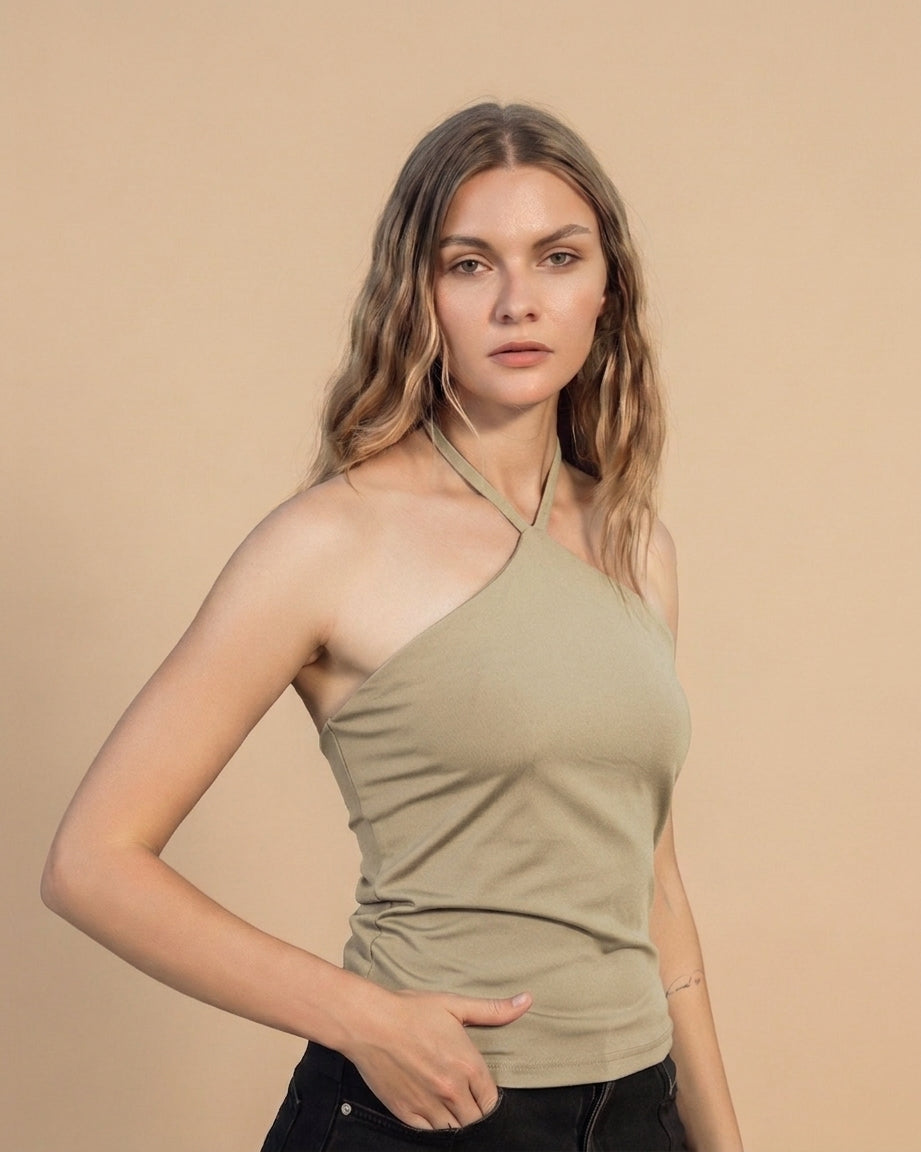 Halter One-Shoulder Top - Legging Cotton Fabric