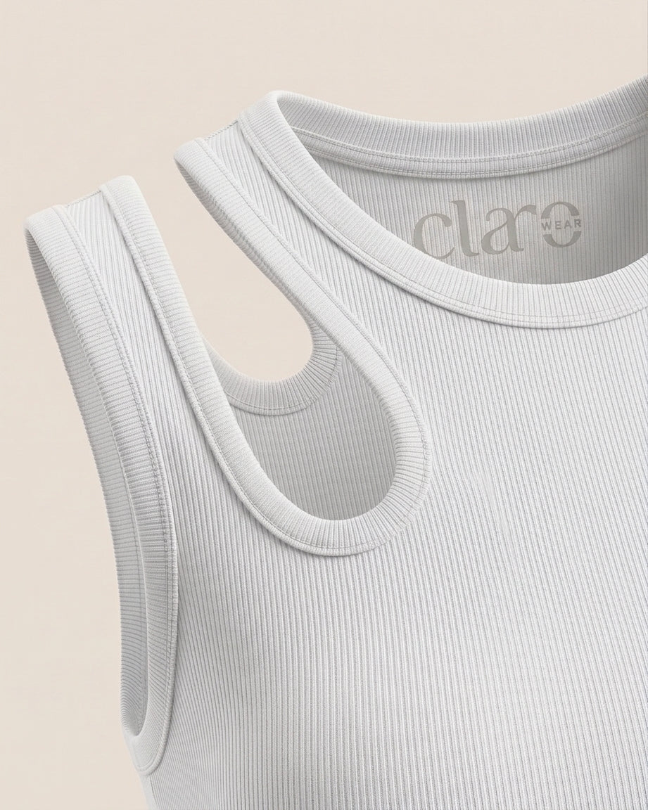 SOLA Cut-Out Shoulder Tank - Cotton Rib Lycra