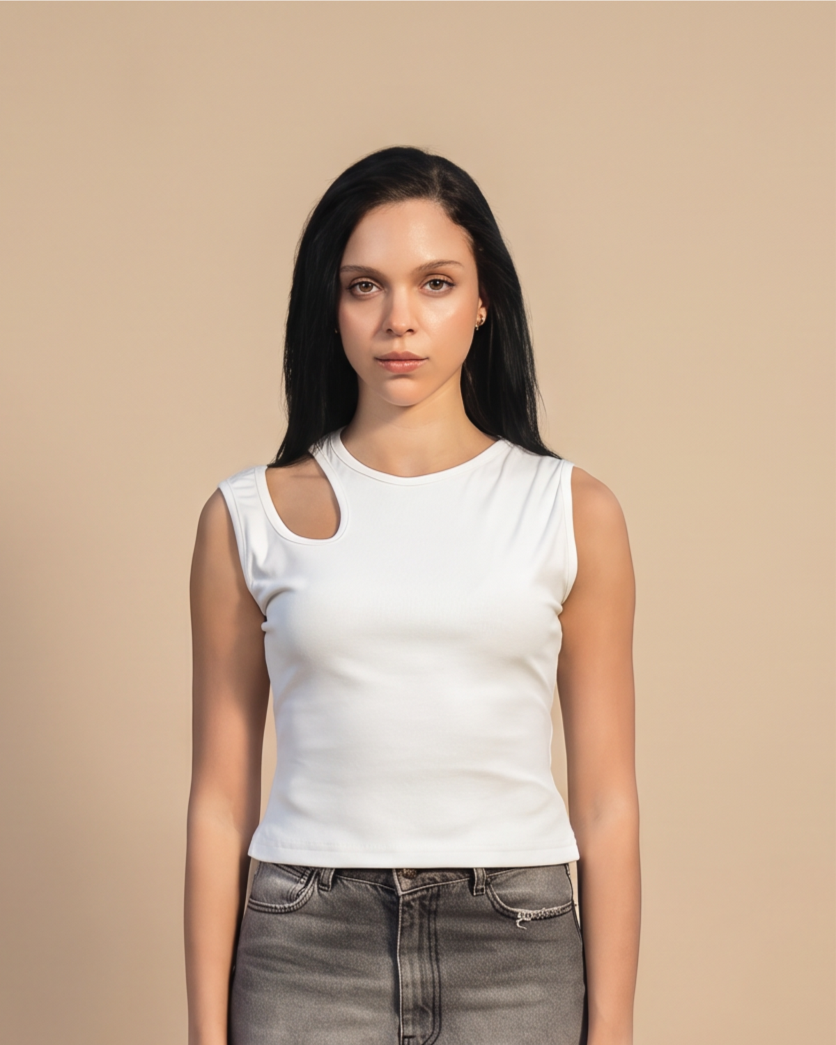 SOLA Cut-Out Shoulder Tank - Cotton Rib Lycra