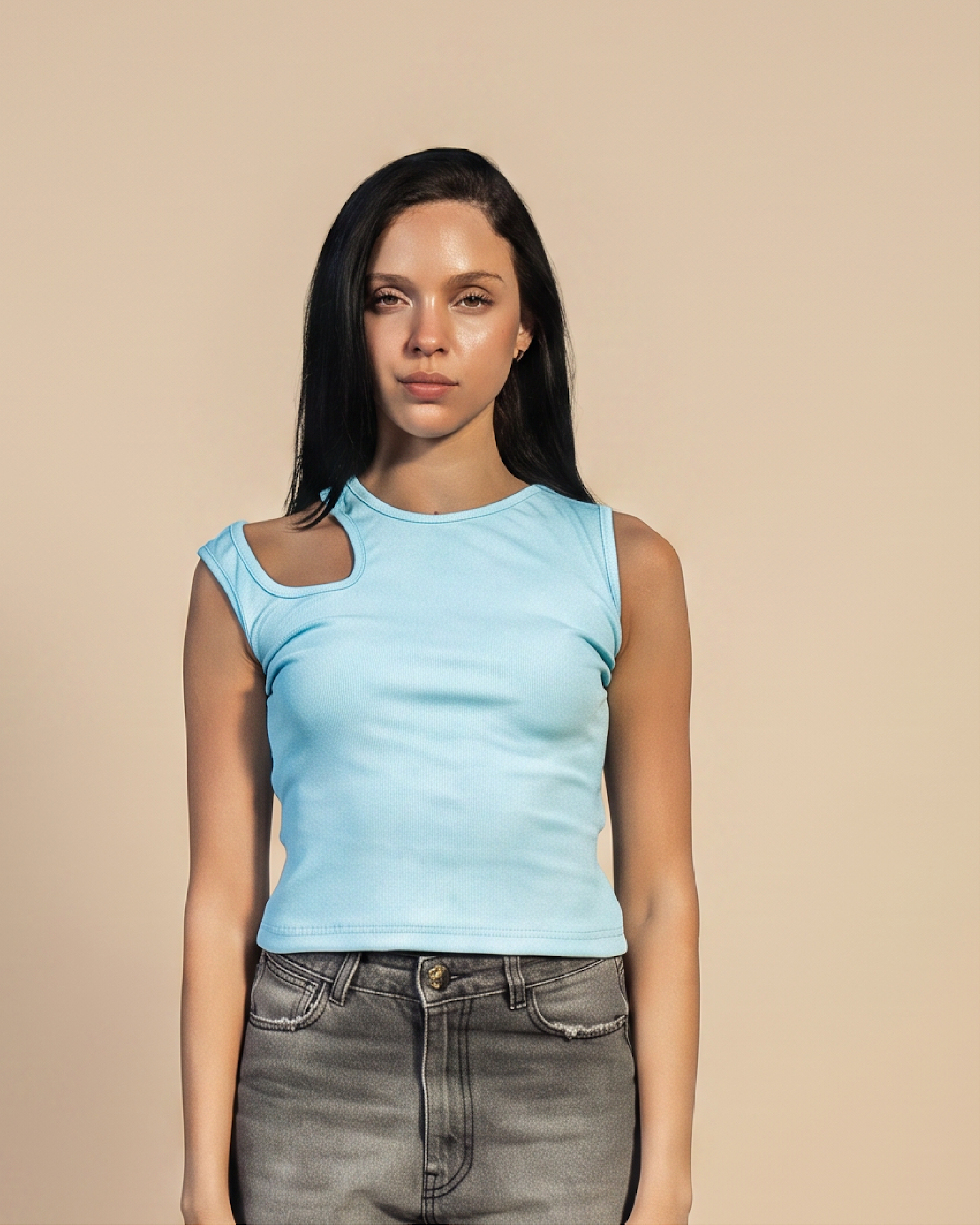 SOLA Cut-Out Shoulder Tank - Cotton Rib Lycra