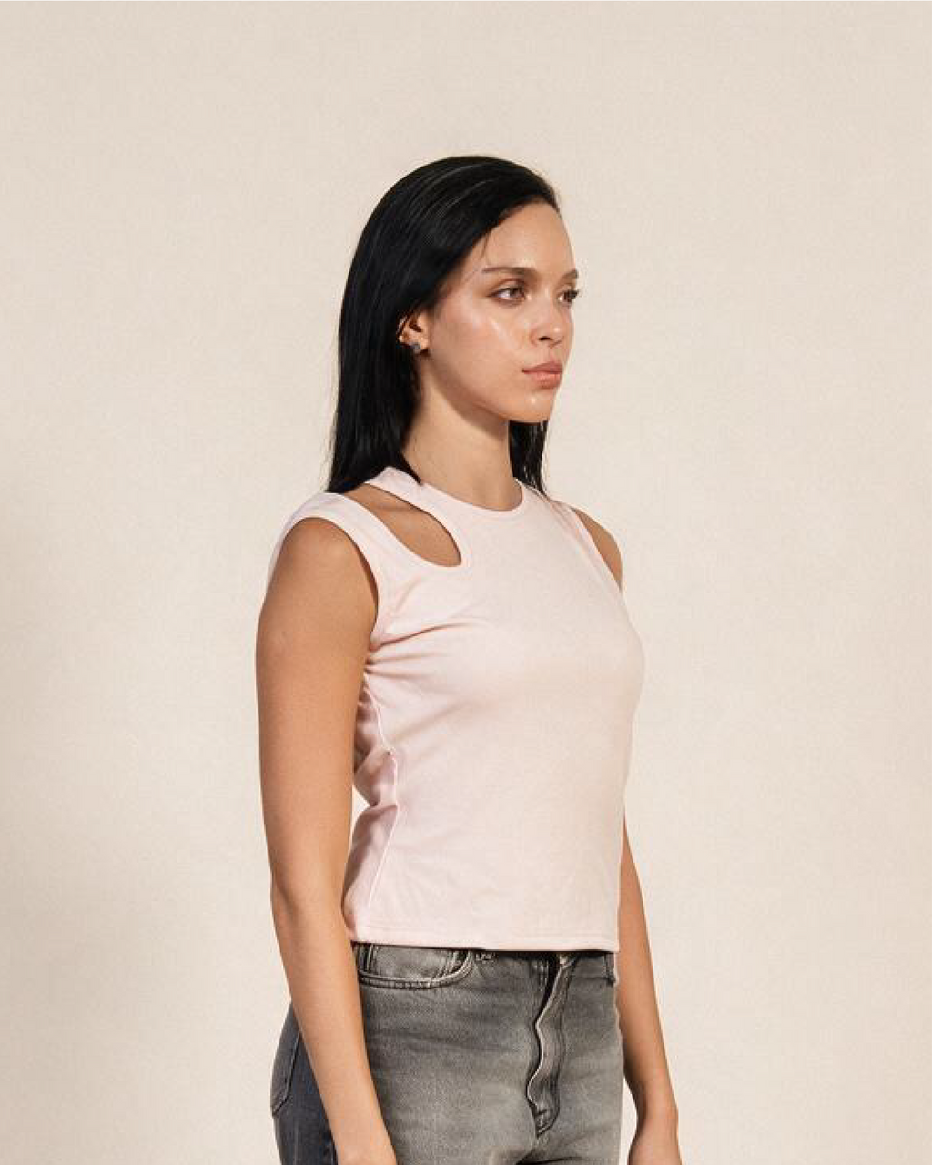 SOLA Cut-Out Shoulder Tank - Cotton Rib Lycra