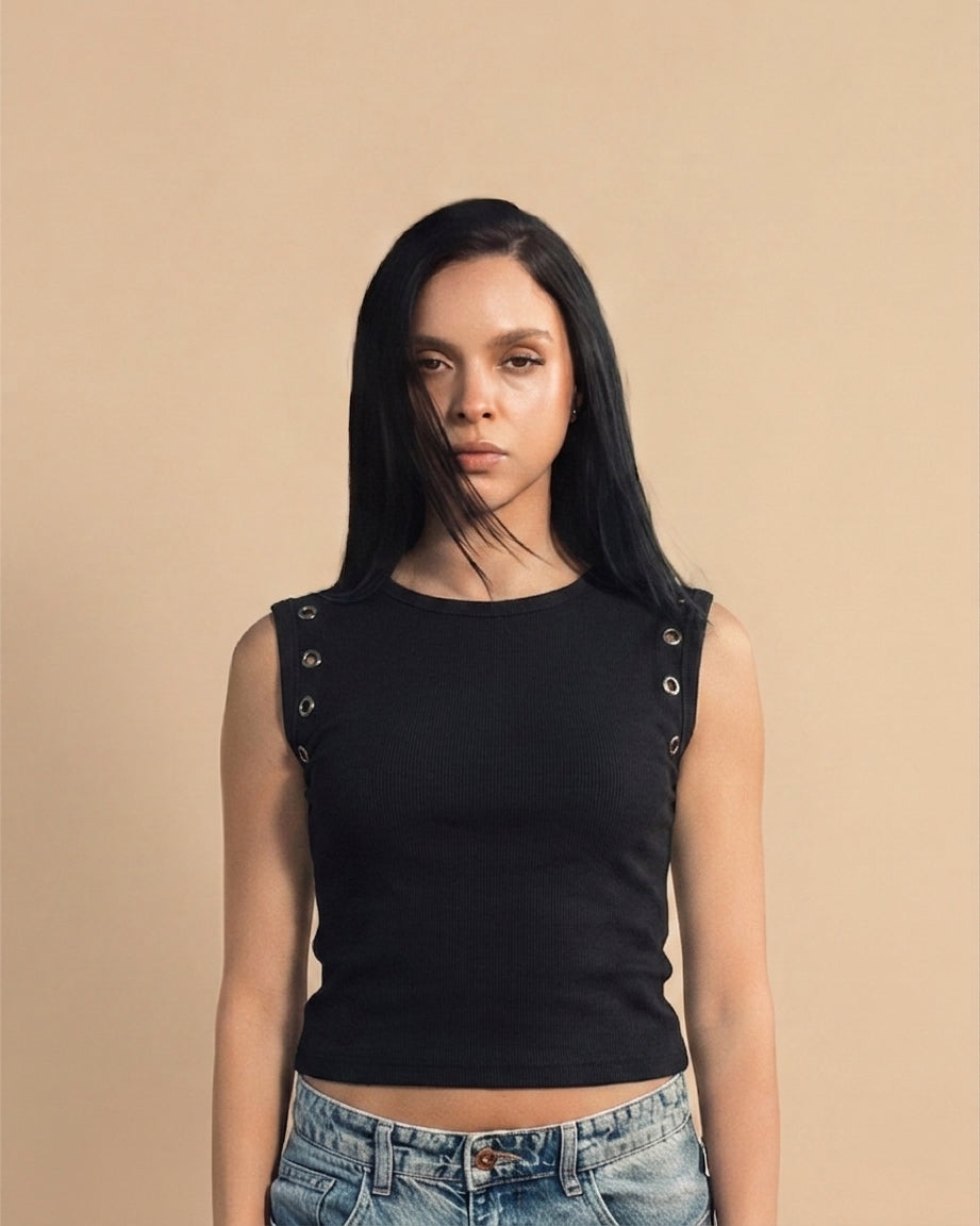 SOLA Eyelet Snap Tank - Cotton Rib Lycra