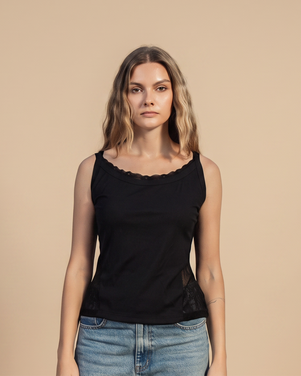 SOLA Lace Trim Rib Tank - Cotton Rib Lycra
