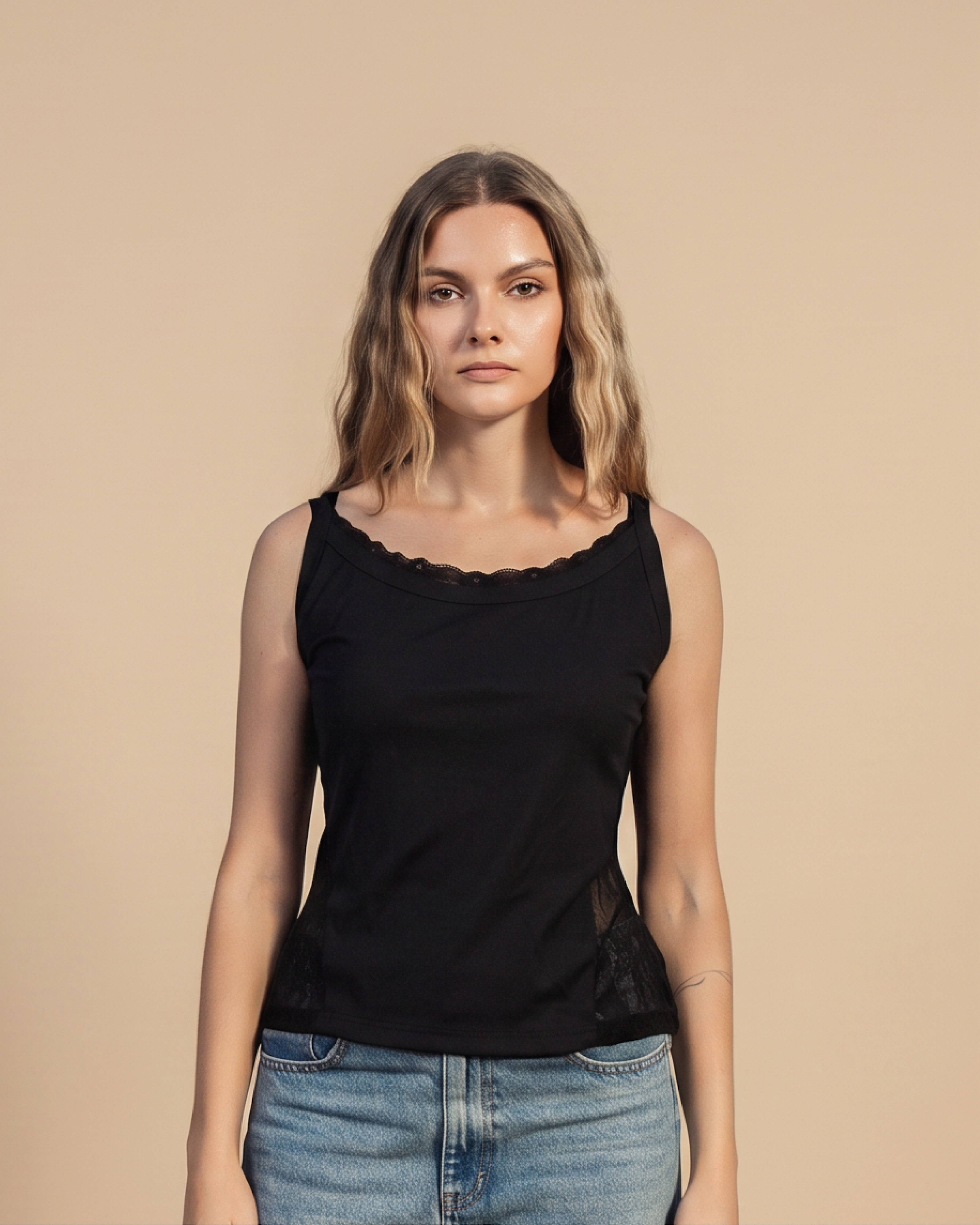 SOLA Lace Trim Rib Tank - Cotton Rib Lycra