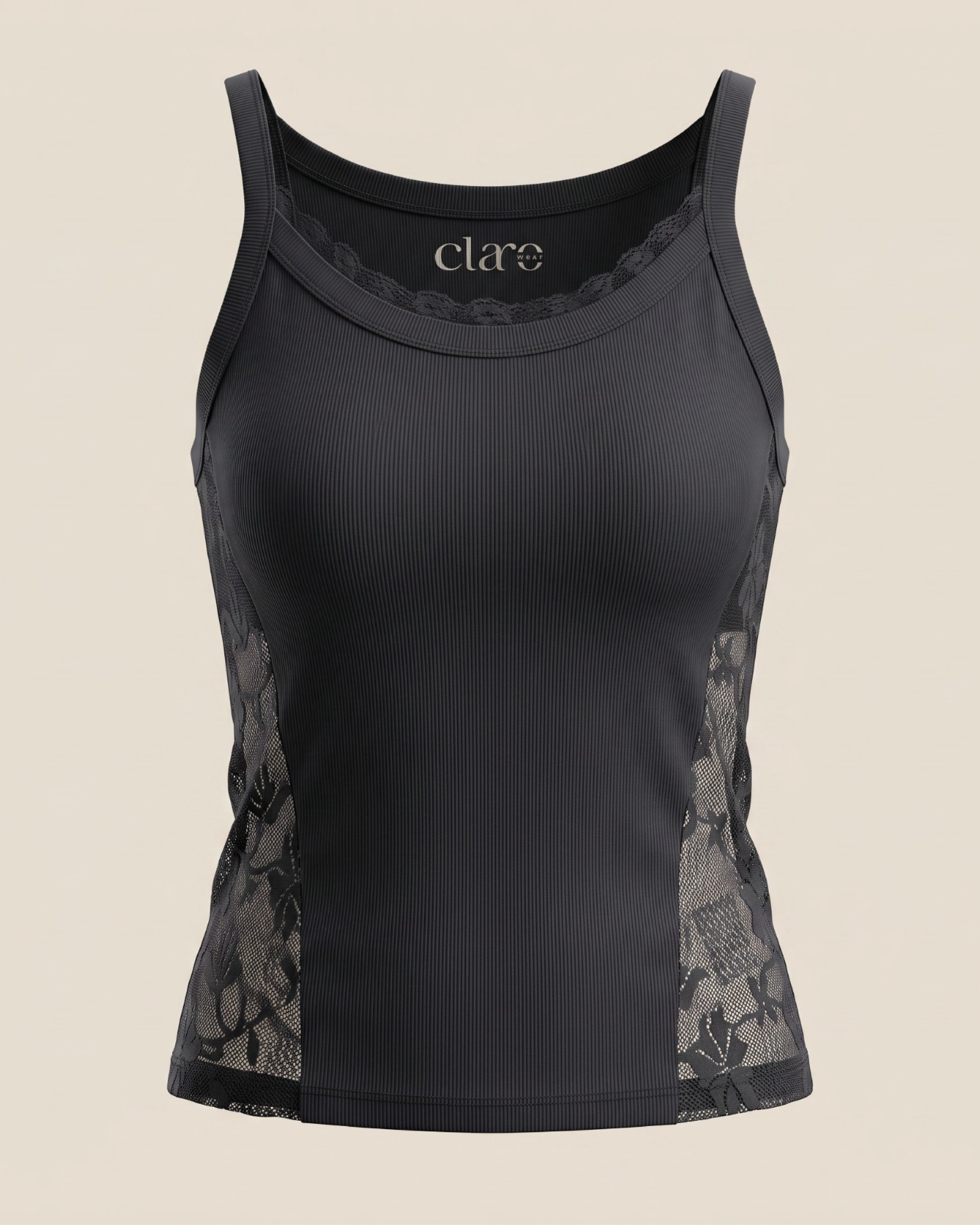 SOLA Lace Trim Rib Tank - Cotton Rib Lycra