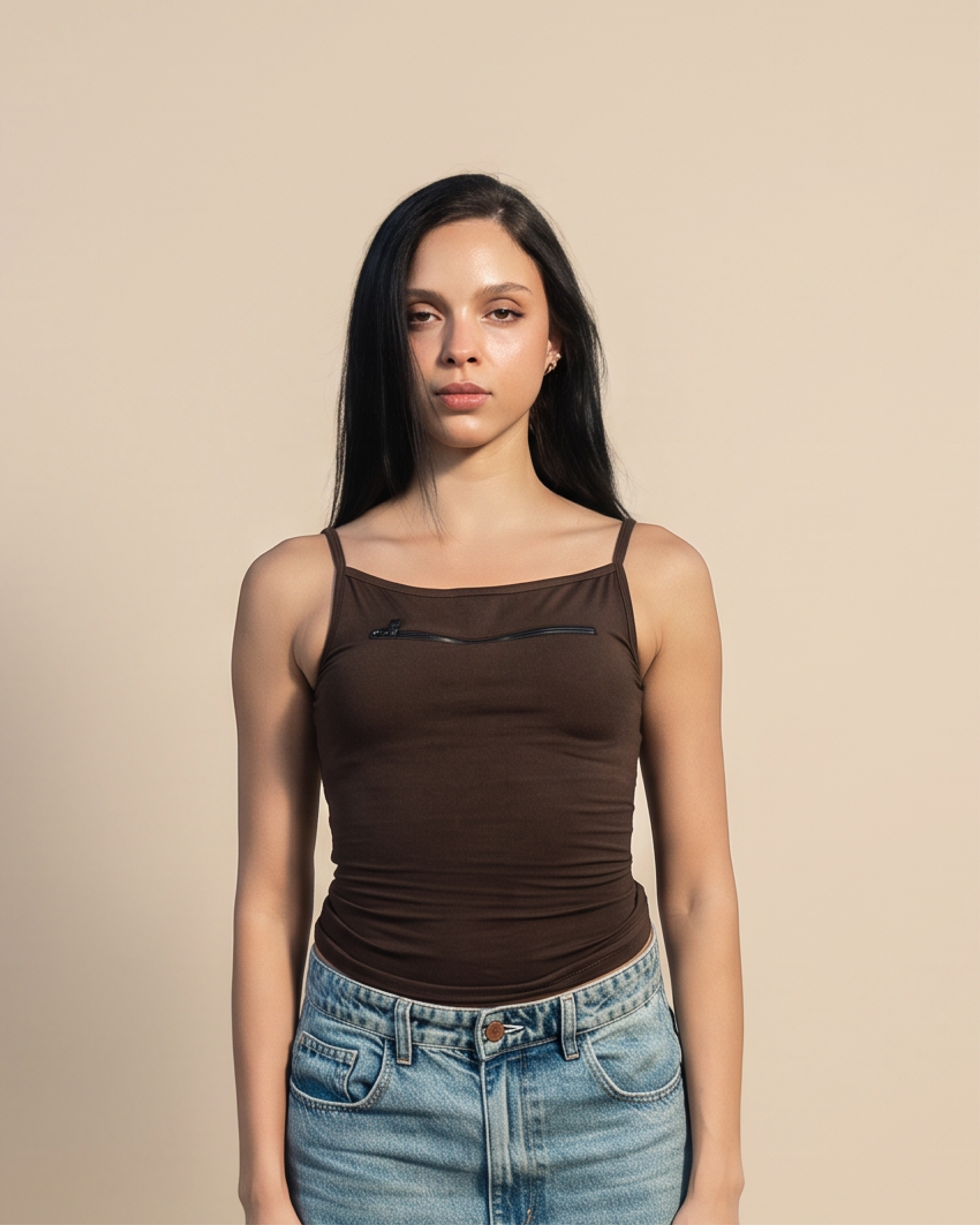 SOLA Zip-Front Cami Top - Cotton Single Lycra