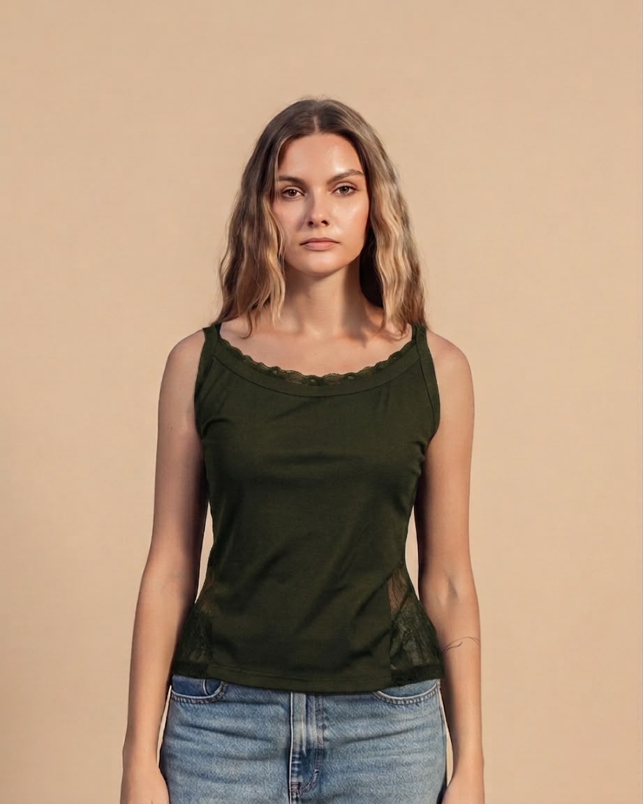 SOLA Lace Trim Rib Tank - Cotton Rib Lycra