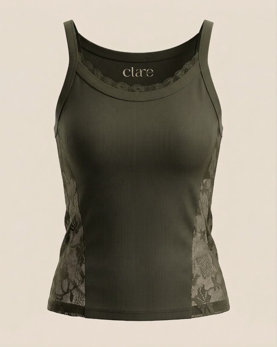 SOLA Lace Trim Rib Tank - Cotton Rib Lycra