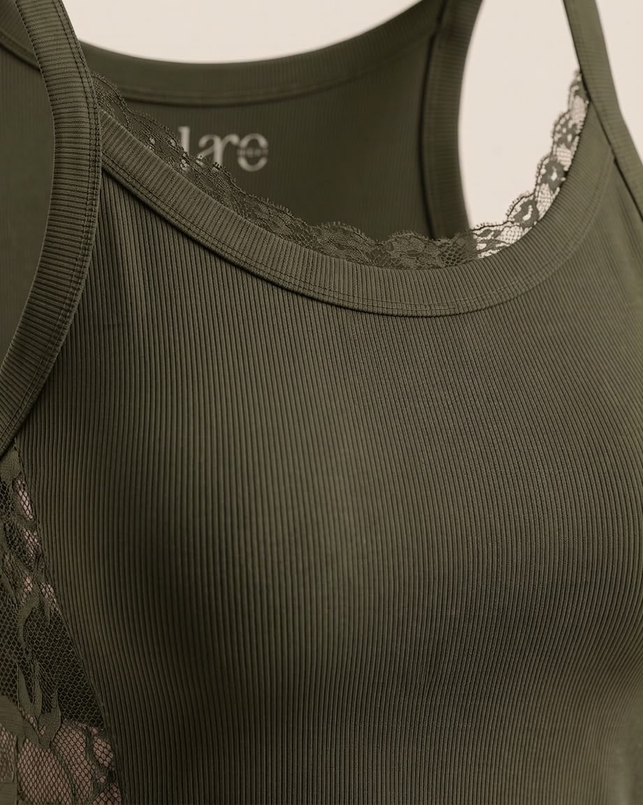 SOLA Lace Trim Rib Tank - Cotton Rib Lycra