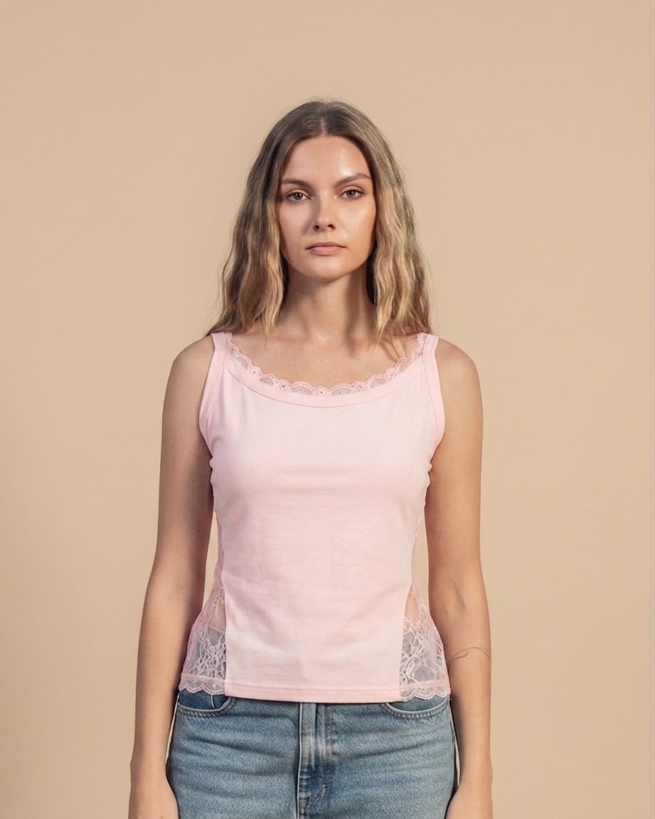 SOLA Lace Trim Rib Tank - Cotton Rib Lycra