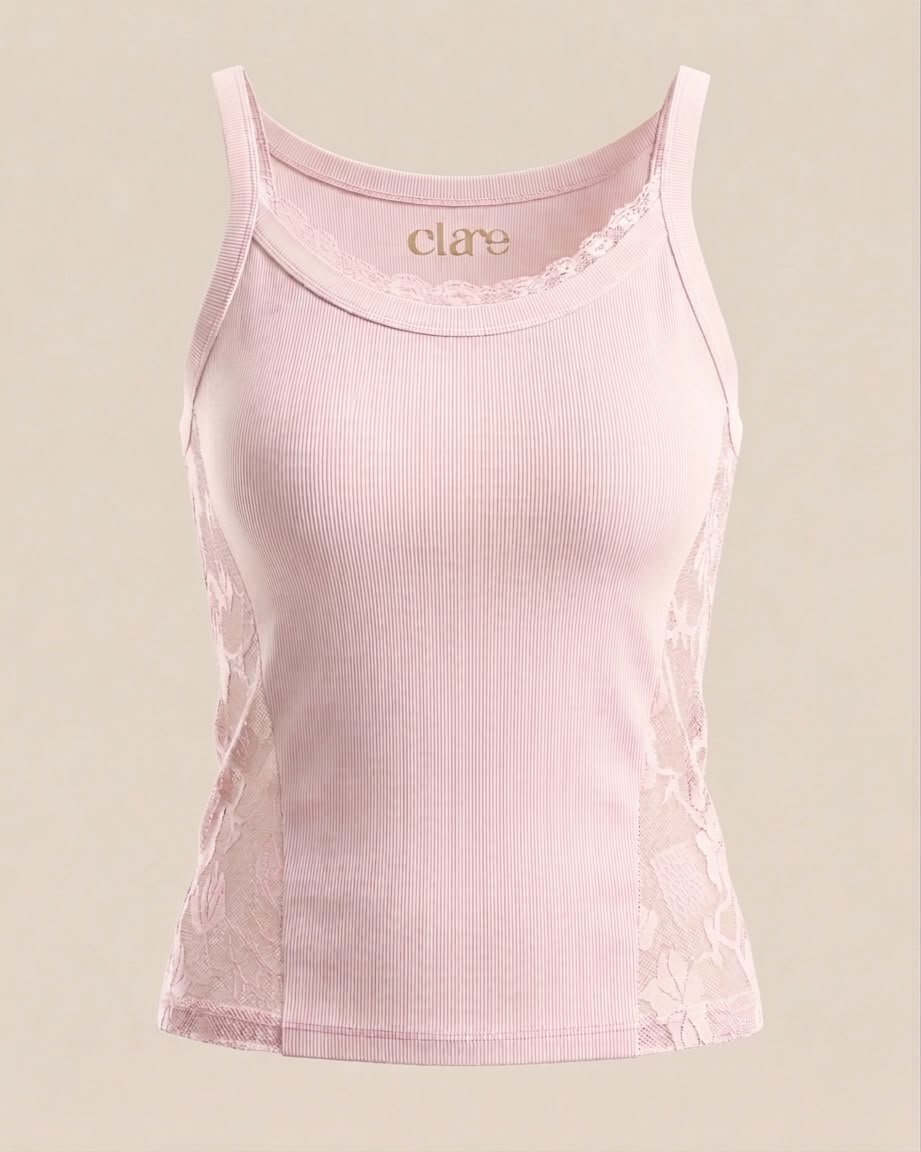 SOLA Lace Trim Rib Tank - Cotton Rib Lycra