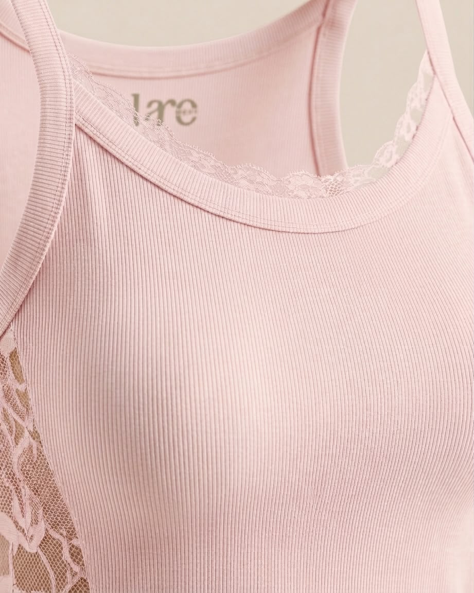 SOLA Lace Trim Rib Tank - Cotton Rib Lycra