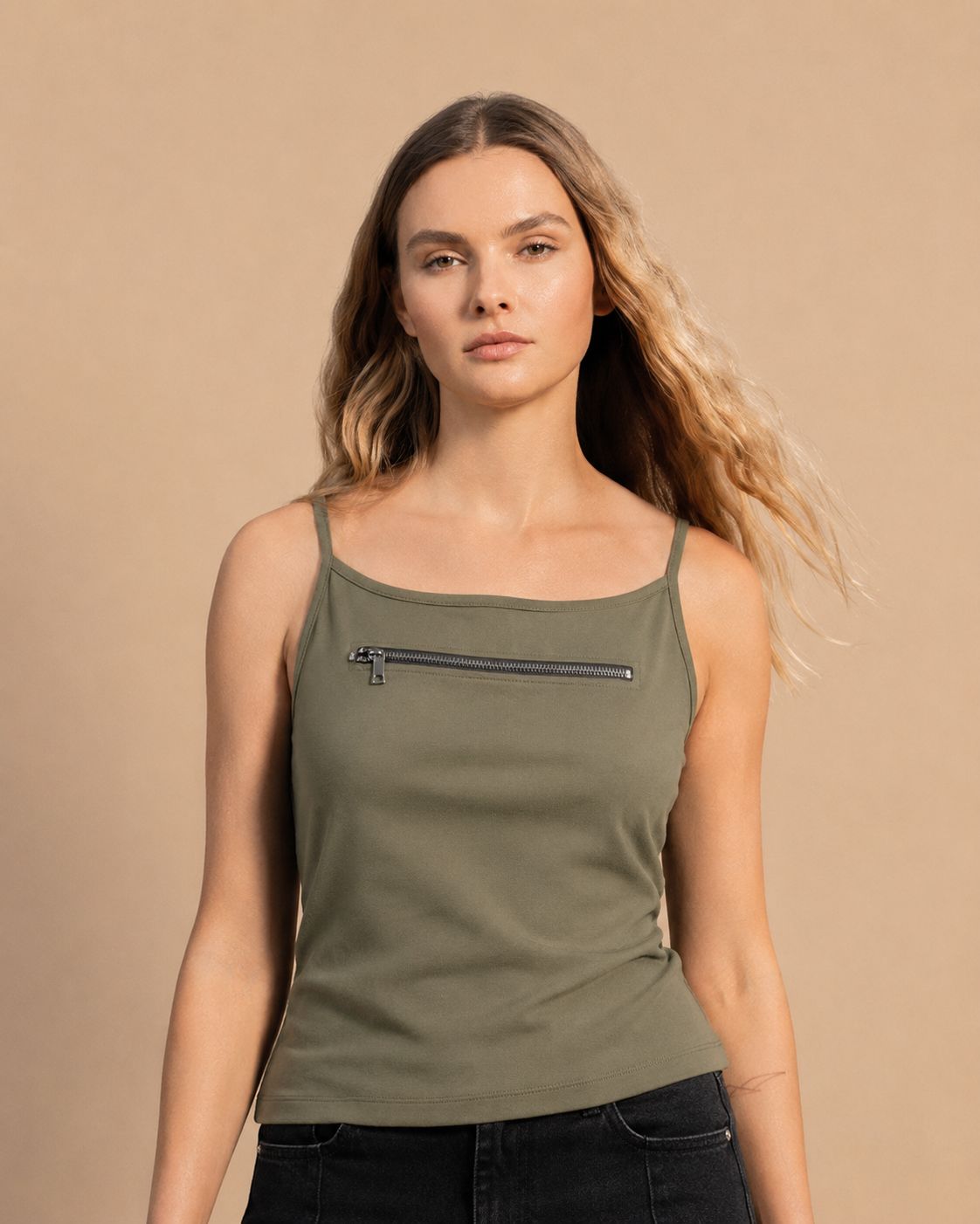 SOLA Zip-Front Cami Top - Cotton Single Lycra