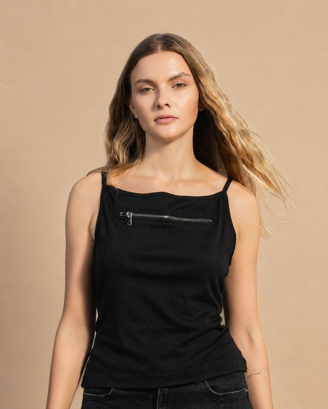 SOLA Zip-Front Cami Top - Cotton Single Lycra